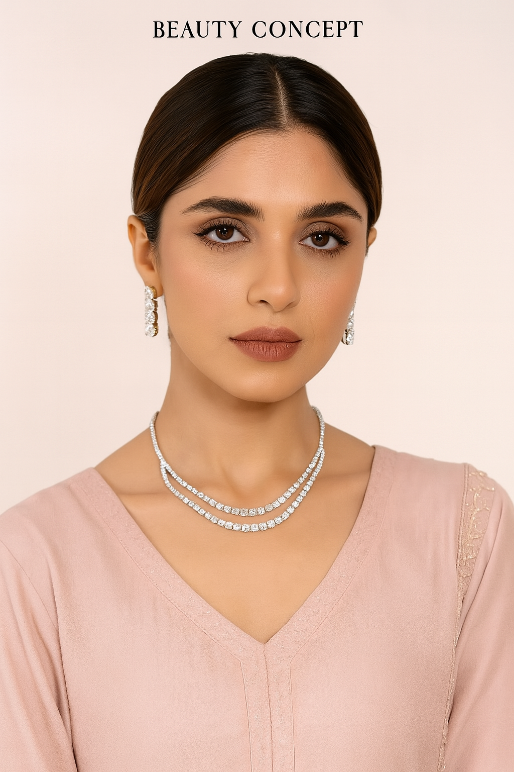 Double Layer CZ Diamond Necklace Set
